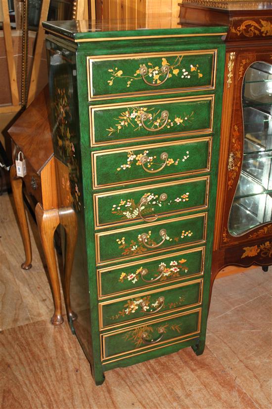 Green lacquer 8 drawer chest of drawers